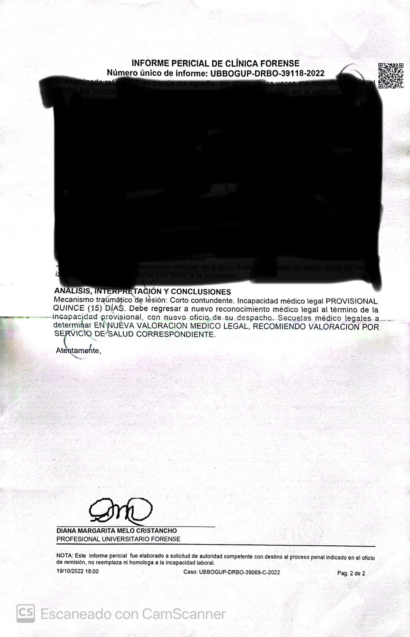 Imagen del documento de Medicina Legal  que publicó Juan Fernando Barona. Imagen: Captura de pantalla