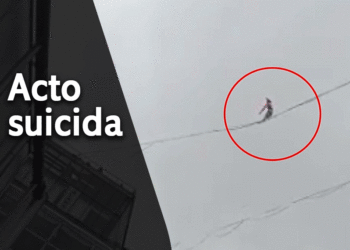 Acto suicida: hombre cruzó por una cuerda entre edificios de Bogotá