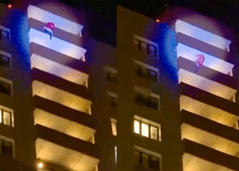 Impresionante video: un hombre disfrazado de Papá Noel cae al vacío desde un piso 24