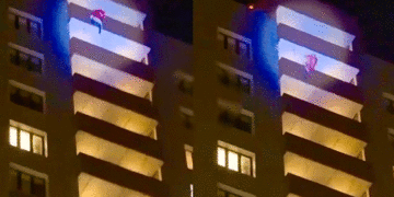 Impresionante video: un hombre disfrazado de Papá Noel cae al vacío desde un piso 24