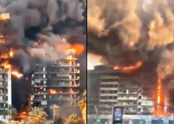 Incendio consume edificio de 14 pisos en España