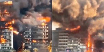 Incendio consume edificio de 14 pisos en España