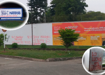 Encapuchados llenaron de grafitis la fachada de la fábrica Nestlé en Bugalagrande