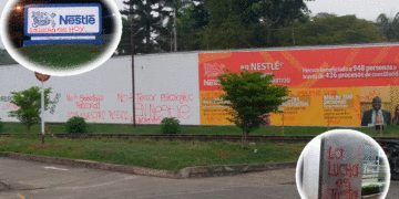 Encapuchados llenaron de grafitis la fachada de la fábrica Nestlé en Bugalagrande