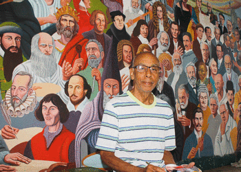 En muestra de gratitud pinta mural en la Casa de la Cultura Buga