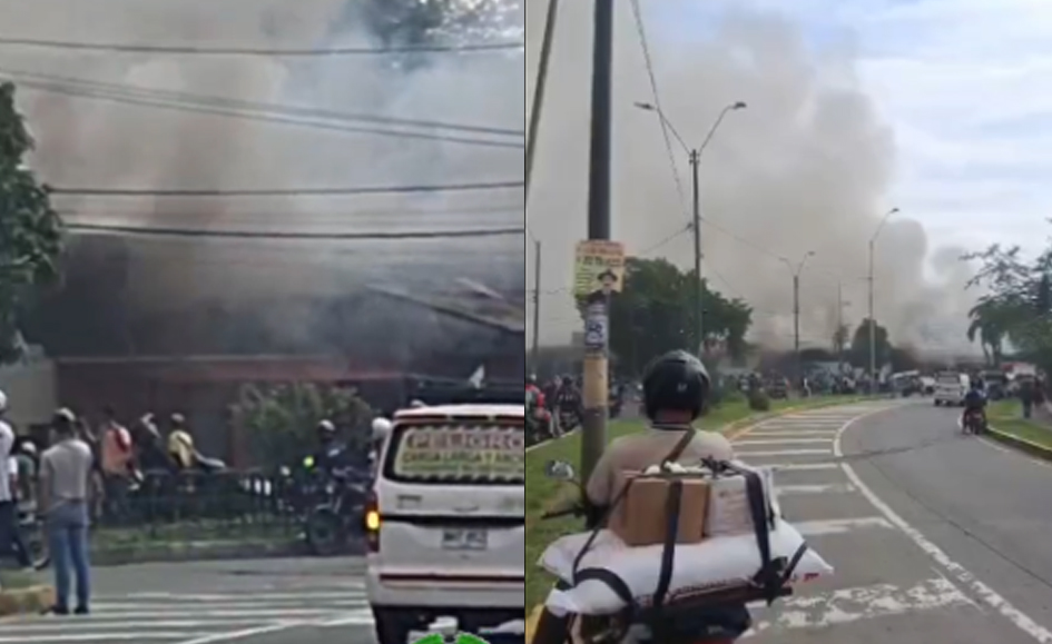 Bomberos atienden incendio en la plaza de mercado de Siloé, en Cali
