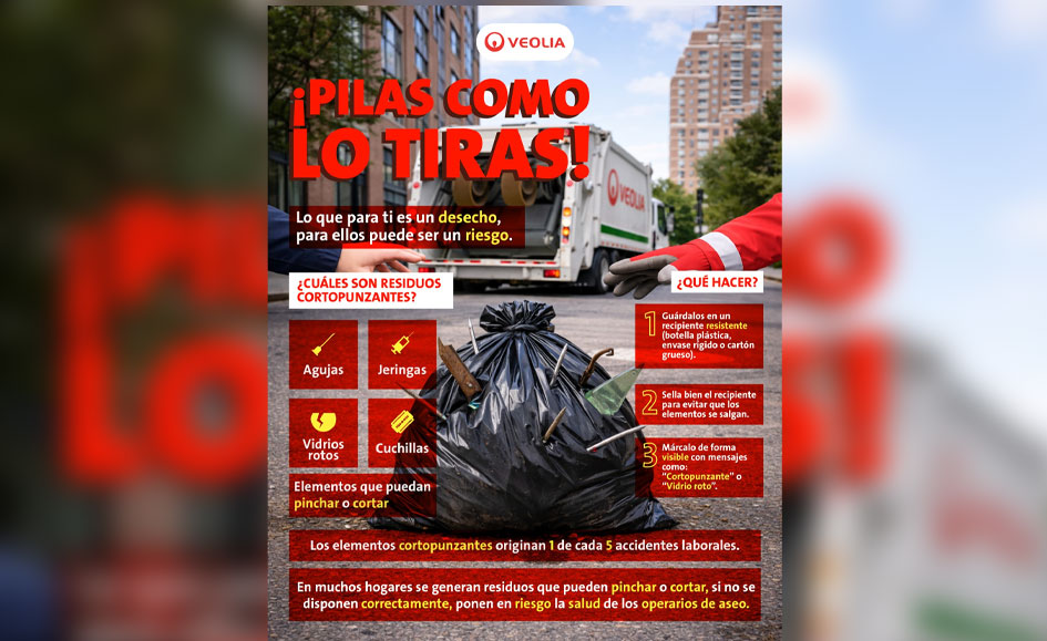 Veolia adelanta campaña para prevenir accidentes por residuos cortopunzantes