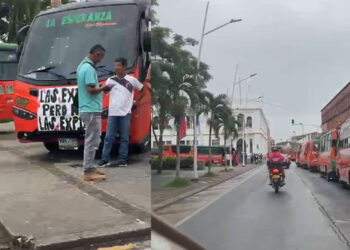 Conductores de empresa de transportes protestan a esta hora frente a la Alcaldía de Tuluá